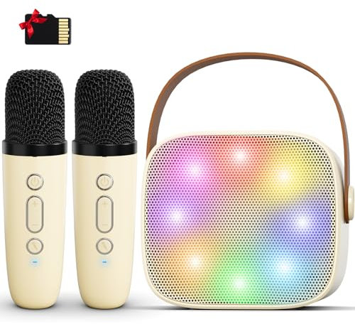 Mini máquina de Karaoke para niños y Adultos, Altavoz portátil de Karaoke con Bluetooth y 2 micrófonos inalámbricos para niñas y niños de 3 a 11 años y más de 12 años
