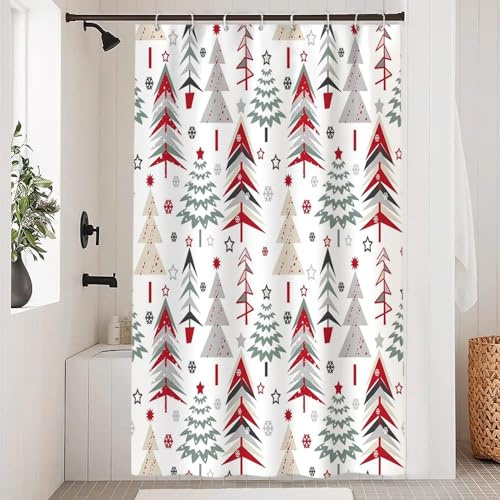 Uiiooazy Duschvorhang 120x180cm, Duschvorhang Anti Schimmel Rot Grün Weihnachten Winter Abstrakt Grau Wald Duschvorhänge Stoff Waschbar Wasserdicht Polyester Bad Vorhang mit 8 Haken für Badezimmer