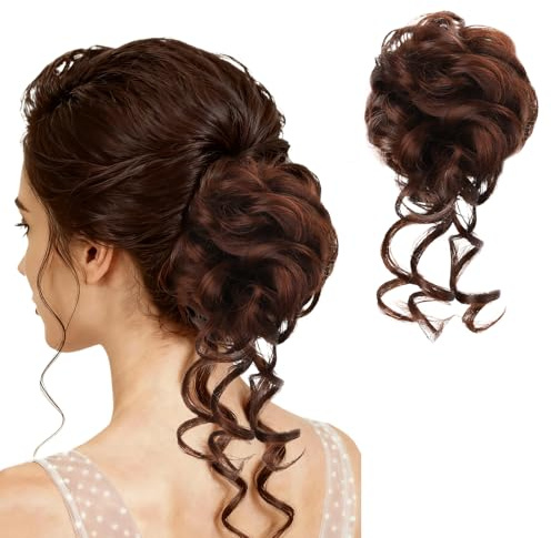 Haargummi mit Haaren, Haarteil mit Klammer, Haardutt Haarteile für Damen, Haargummi mit Haaren Klammer Synthetik Messy Bun, Extensions Pferdeschwanz Zopf Hochsteckfrisuren(Hellbraun)