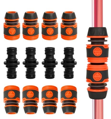 Set di raccordi per tubi flessibili, 15 pezzi, connettori da 1/2 pollice, 13 mm con raccordi, connettori per tubi da giardino e ugelli