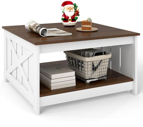LIFEZEAL Couchtisch Vintage, Wohnzimmertisch mit Stauraum, Quadratischer Sofatisch Coffee Table Holz, Kaffeetisch Rustikal für Wohnzimmer, Büro, 78 x 78 x 44 cm