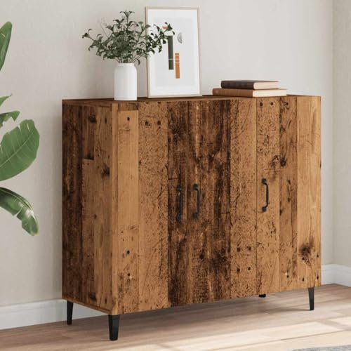 KTHLBRH Anrichte aus Holz in Antiktechnik, klassisches Sideboard mit 6 Fächern und Industrie-Stil, Aufbewahrungsmöbel und Präsentation für Zuhause, 90 x 34 x 80 cm