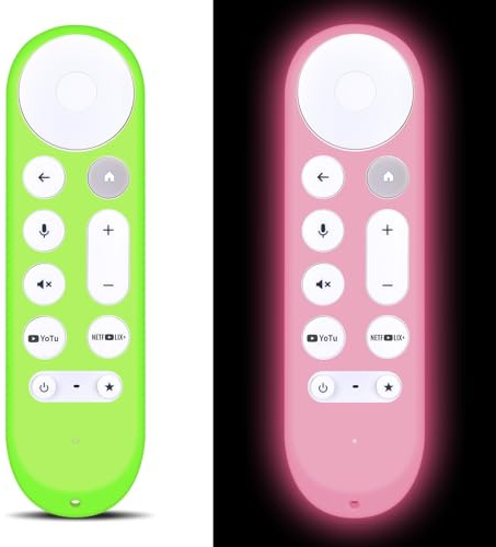 2 Pack Remote Cover Case for Google TV Streamer 4K TV GY3LE | No Setup Required,Fully Functional,Sensitive,Soft Silicone Cover (Green and Pink)