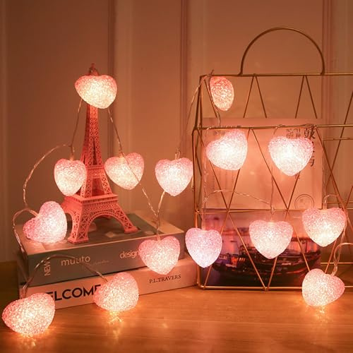 Falafoty Pink Heart Fairy Lights, 2M 10 LED Love Heart String Lights Valentine's Day Indoor Decorative Light, Battery Powered Light String for Valentine's Day Wedding Mother's Day Anniversary Decor