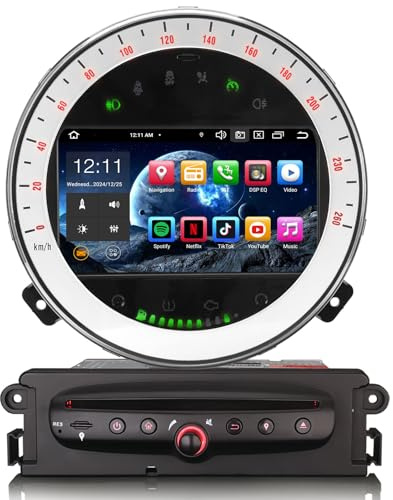 Erisin 7 Zoll 8-Kern 4GB+64GB Android 14 Autoradio Bluetooth GPS Navigation Für BMW Mini Cooper R56 R55 R57 Integriertes Kabelloses CarPlay Android Auto DVD CD Player WiFi 4G USB RDS DSP SWC DAB+