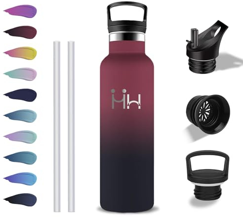 Grsta Gourde Isotherme, Gourde 500ml, Sans BPA, Gourdes Paille, 24h Froid & 12h Chaud, Gourdes Inox, Anti Fuite, Acier Inoxydable 18/8, Bouteille d'eau pour École, Camping, Bureau