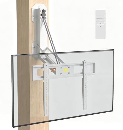 FORGING MOUNT Motorized Fireplace TV Mount for 32-85 Flat & Curved TVs, Remote Control Electric Pull Down Mounting Bracket, Height Adjustable, Swivel, Tilt, Holds 88lbs, Max VESA 600x400mm, White