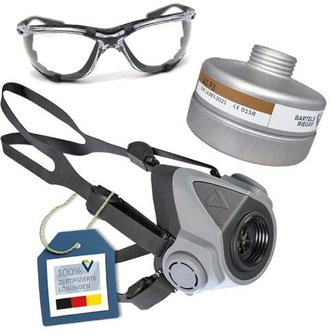 Atemschutz-Set Silikon Halbmaske BariMask HF, Schraubfilter, Schutzbrille
