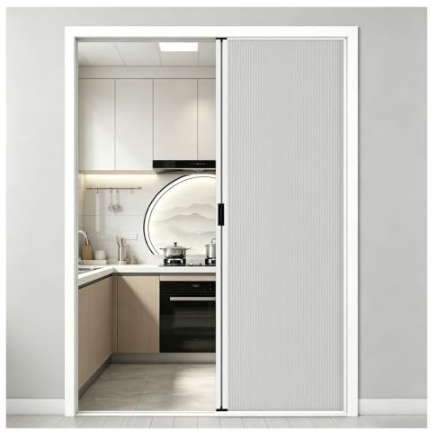 porta a soffietto da interno Porta a soffietto cucina alluminio senza fori, porta pieghevole con serratura salvaspazio bagno camera cucina soggiorno(White,80x210cm(31x83))