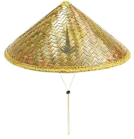 Tsophreniq Sombrero de paja chino de 36 cm, gorra de arroz asiático, gorra oriental china, impermeable, correa de barbilla ajustable, pajillas para vacaciones, sombrero de jardín para niños