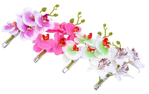 Stoffblumen Phalaenopsis Haarspangen Orchideenmotiv 4 Künstliche | Realistische Blütenform, Metallclip mit Stoffdetails, für Brautjungfernstyling und Strandmomente Zufällige Farbe