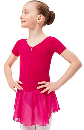 tanzmuster Body da Danza Classica 'Betty' con gonnelino in Chiffon per Bambini in Fucsia, 152/158 (13-14 Anni)