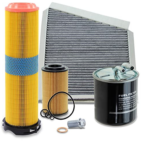 BESTPRICE Inspektionspaket Filterset mit 1x Ölfilter, 1x Luftfilter, 1x Innenraumfilter (Pollenfilter) mit Aktivkohle, 1x Kraftstofffilter, Kompatibel mit MERCEDES E-Klasse (W211) (S211)