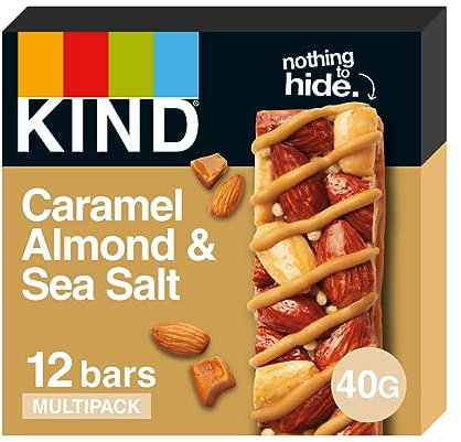 KIND Bars, Gluten Free Snack Bars, Caramel Almond & Sea Salt, High Fibre, Healthy Snack, No Artificial Colours, Flavours or Preservatives, Multipack 12 x 40g
