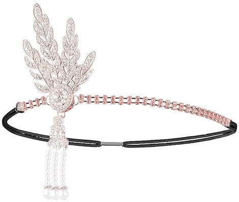 Cizoe Art Deco 1920s Flapper Great Gatsby Leaf Wedding Bridal Tiara Pearl Headpiece Headband(Rose gold)