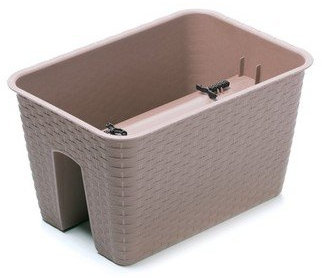 Blumenkasten Balkonkasten Railing Geländerkasten Blumentopf 4 Farben Rattan Optik 2 Größen von rg-vertrieb (400 Mocca)