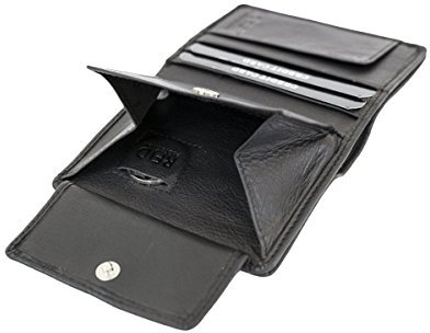 LEAS Minibörse extra flach im Hochformat dünn, flaches Portemonnaie mit RFID Schutz, Block Folie mit Geschenk Box Echt-Leder, schwarz