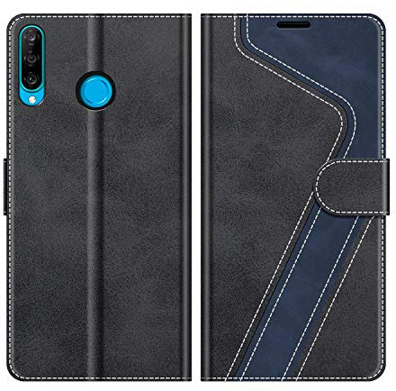 MOBESV Hülle für Huawei P30 Lite / P30 Lite New Edition Handyhülle, Lederhülle mit Kartenfach, Klapphülle mit Ständer, Flip Case Handytasche Schutzhülle, Modisch Schwarz