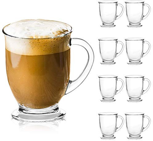 QAPPDA Tazas de cristal transparente con asa de 15 onzas, tazas de té de 450 ml, vasos de cerveza con asa, vasos de cristal para bebidas, zumo, tazas de café con leche, tazas de café capuchino,