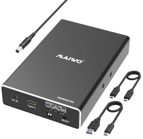 MAIWO Dual Bay Hard Drive RAID Enclosure for 2.5 Inch SATA SSD HDD, RAID 0/1/JBOD/PM, USB 3.1 Gen 2 10Gbps with UASP, 16TB Capacity, External Aluminum HDD Bay