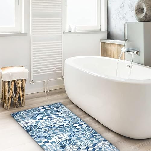 CREARREDA Läufer Teppich Küchenteppich Blue Cementine 50x240 Isolierend, feuerhemmend, Kratzfest, hypoallergen, leicht zu waschender Vinyl Teppich. Komplett in Italien hergestellt