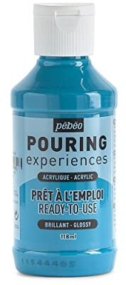 Pébéo Pouring Expériences-Peinture Acrylique Pré-mélangée Prête à l'emploi-Idéal pour Fluid Art, Bleu Turquoise, 118 ml