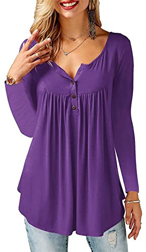 Florboom Women Longline Top V Neck Casual T-Shirt Summer Loose Blouse Purple 16-18
