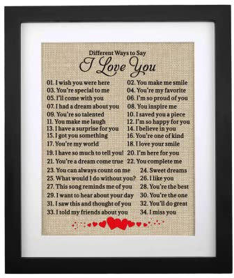 FACEINSE Geschenke für Ehemann, Freund, Jahrestag, Valentinstag, Geburtstag, Geschenkidee – Ways to Say I Love You – Gerahmter Jute-Druck 27,9 cm B x 33 cm H