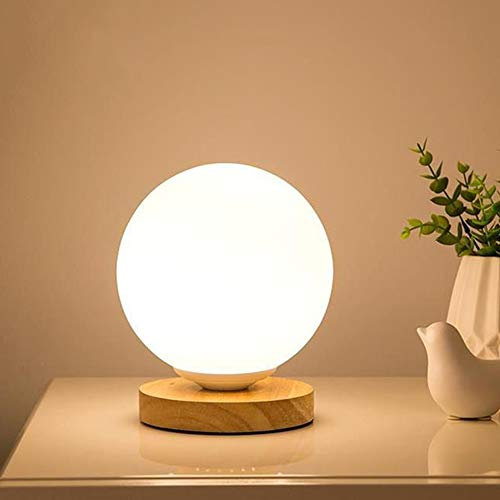 Chao Zan lampe de table sphérique rétro moderne bois chêne clair/verre opale mat, veilleuse lampe de lecture nuit lanterne lampe de table,lampadaire, salon/lampe de chevet 1x E27 max.60W - rond