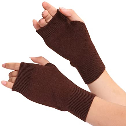 Zngou Cashmere Fingerless Gloves, Unisex Wrist Warmers Fingerless Gloves with Thumb Hole Coffee Winter Warm Half Fingerless Mittens For Men Women Ladies Christmas Gifts