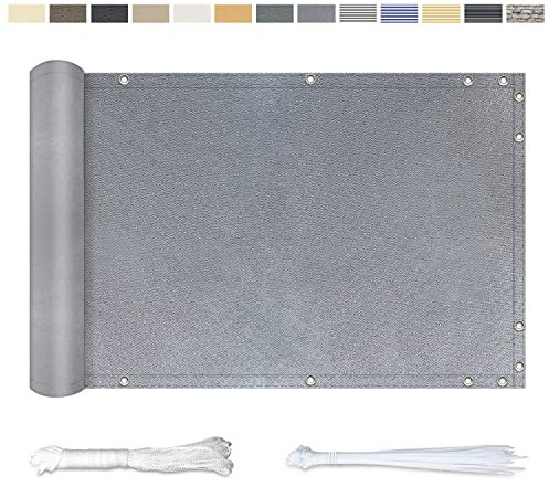 YangAera Balkon Sichtschutz Balkonabdeckung 75x700CM, Windschutz Wasserdicht und UV-Schutz Balkonverkleidung - mit Ösen Kabelbinder und Kordel, für Balkongeländer Terrasse Garten (Erdiges Grau)