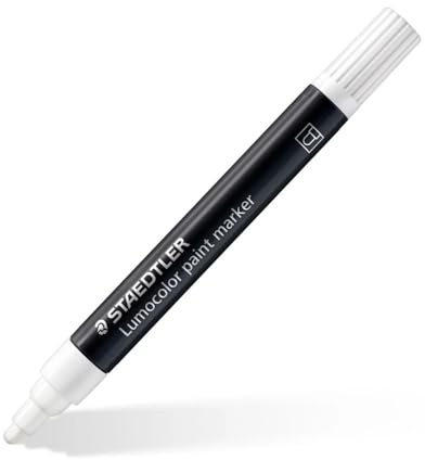 STAEDTLER Lumocolor 349 Acryl-Marker – Weiß, 10 Stück, 2,4 mm | Rundspitze, deckende Acryltinte auf Wasserbasis – für Glas & Metall – Art.-Nr. 349-0