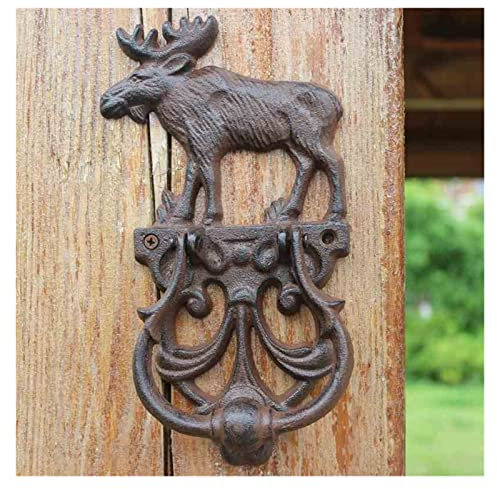 RAN Gusseiserner Vintage Elch-Türklopfer, 23.5 cm hoch, Buck Deer-förmige Haustürgriffe, Garten-Wanddekoration (Color : Brown, Size : 5.1 x 1.8 x 9.3)