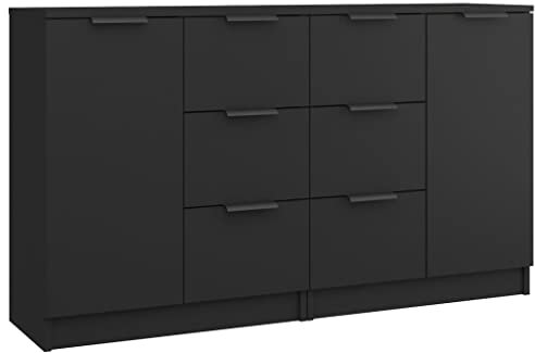 vidaXL 2X Sideboard Kommode Anrichte Schrank Beistellschrank Mehrzweckschrank Standschrank mit Schubladen Türen Schwarz 60x30x70cm Holzwerkstoff