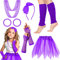 Boyiee 10 Pcs 80s Costume Accessories for Girls Neon Tutu Leg Warmers Fishnet Gloves for Kids Teen Fancy Dress for Girls(Purple)