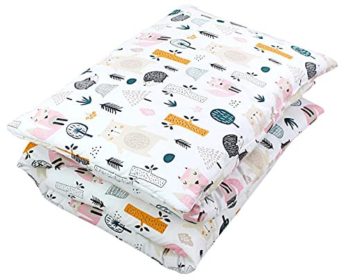 TupTam Kinder Gemusterte Bettdecken Set Ganzjahresdecke Bettdecke Kopfkissen Flachkissen 2tlg., Farbe: Wald/Beige, Größe: 135x100 cm