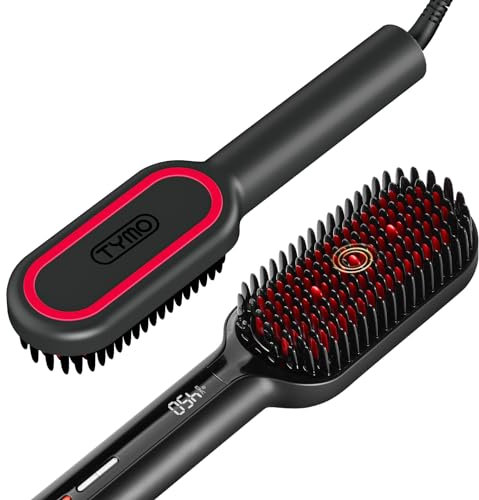 TYMO Ionen Haarglätterbürste - TYMO IONIC Plus Haarglättungsbürste, Professionelles Glättbürste,16 Temperaturen, 80-230℃, LCD-Display, Dual-Voltage, Anti-Verbrühungs, Glätteisen