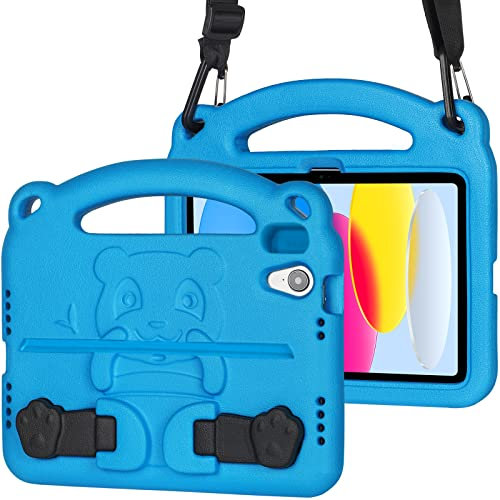 KINGSKEEN Custodia per iPad 10a Generazione 2022, iPad 10 Custodia, Leggera Antiurto Bambini Custodia per iPad 10a Generazione 10.9 Pollici, Con Tracolla e Portapenne (Blu)