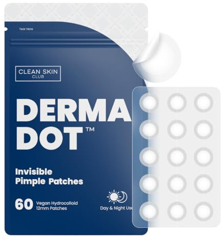 CLEAN SKIN CLUB 60 Invisible Vegan Pimple Patches, Derma Dot Hydrocolloid for Covering Zits, Blackhead, Blemish, Absorbing Face Cover Sticker, Skincare Treatment, Non Toxic Ingredients