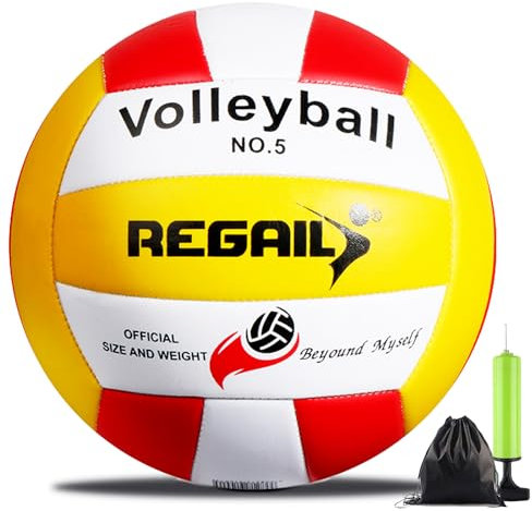 Aipwerer Volleyball - Beachvolleyball, Sports Volleyball, OFFizelle Größe 5, inkl. Ballpumpe und Aufbewahrungstasche, Wasserfester Volley Ball Soft Touchfür Training Beach Outdoor Indoor Spiel (Rot)