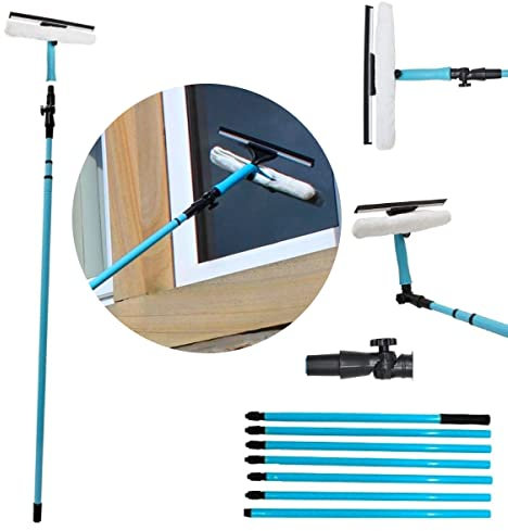 3.5m Telescopic Window Cleaner Brush Squeegees Extendable Conservatory Glass Cleaning Equipment Kit Aluminium Metal Pole