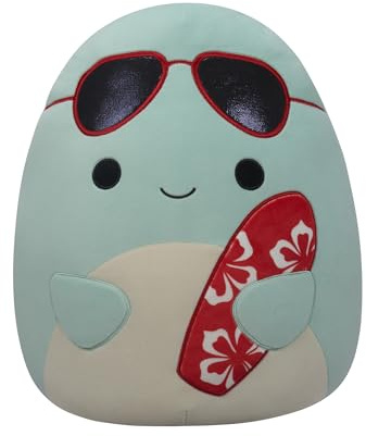 Squishmallows Original 35,6 cm Perry Teal Delfin mit rotem Surfbrett – Offizieller Jazwares großer Plüsch