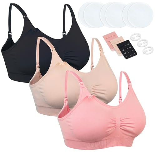 Chalier Cmfort 3 Pezzi Reggiseni Allattamento per Donna Allattamento Senza Cuciture Reggiseni Reggiseno da Allattamento, Estensori Coordinati e Clip per Reggiseno e Coppette Assorbilatte