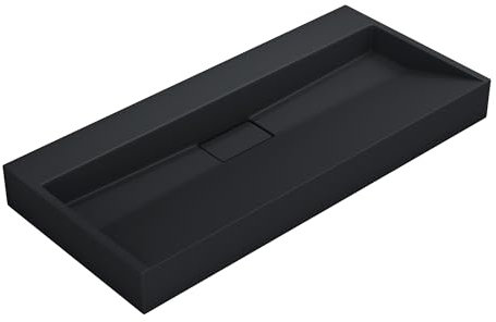 doporro Lavabo Suspendu avec Bonde Vasque à Poser Gris Noir Mat 100x46x11cm Lave Mains Rectangulaire sans Perçage de Robinet Colossum19