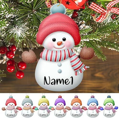 Adornos de Navidad personalizados para la familia, 7 unidades, adornos de muñeco de nieve de Navidad personalizados con nombres, decoraciones personalizadas para colgar en el árbol de Navidad,