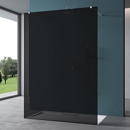 Mai & Mai Duschwand Duschabtrennung 2 Haltestange für Walk-In Dusche 80cm 8mm Grauglas ESG-Sicherheitsglas mit Nanobeschichtung Rechteckiger Stabilisator Bremen01VG+2