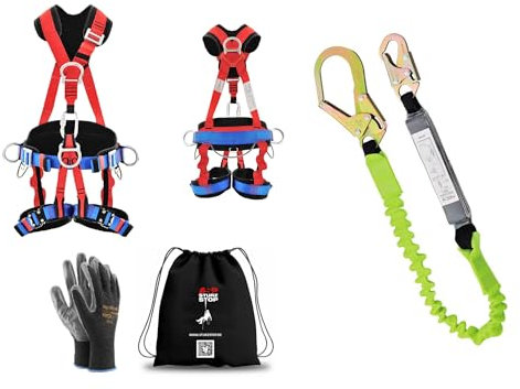 Profi SET Auffanggurt Sitzgurt Klettergurt EN361, EN358, EN813 inkl. Flexi Halteband mit Falldämper 1,8m EN355, Fallschutz Baumpflege, Gerüst, Bühne