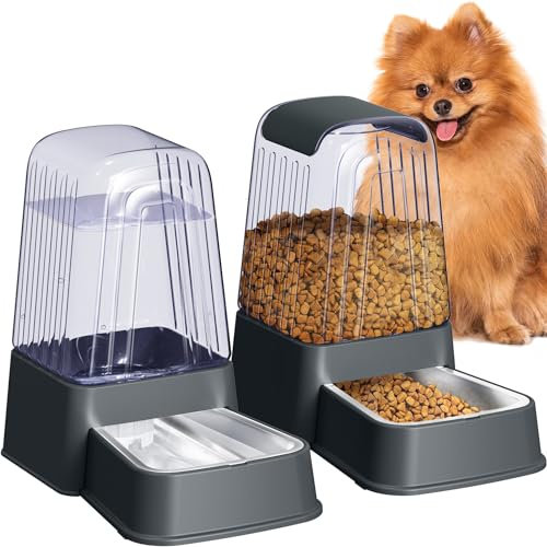 Hipidog Set di mangiatoia automatica per cani e gatti e dispenser di acqua con ciotole in acciaio inossidabile, mangiatoie per cibo e acqua per animali domestici a gravità, 100% senza BPA, grande