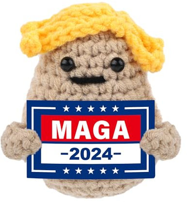 XIHIRCD Imagen de Trump Patata Positiva Divertida, Positive Potato con Tarjeta Maga 2024 Hacer Que Estados Unidos Vuelva a Ser Grande Trump Potato Crochet Divertido para Decoración del Hogar
