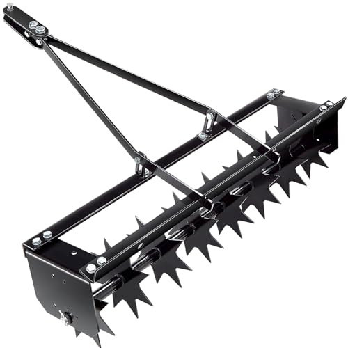 Lasnten 32 Inch Tow Behind Spike Aerator Soil Penetrator Spikes Tractor with Galvanized Steel Tines and Wide Tow Bar Black Lawn Aerator for Home Yard Farm Use